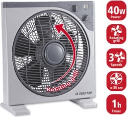 Box Fan Ventilator - 30cm - Kunststof - 3 Snelheden - met Timer - Grijs -veilig propeller afgesloten voor kindervingers. — thumbnail 1