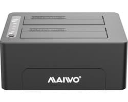 Maiwo K3082C Dockingstation voor twee 2,5" of 3,5" SATA HDD/SSD - USB-C 3.1 GEN2 - 14TB - SATAIII ondersteuning 6Gbps - Zwart