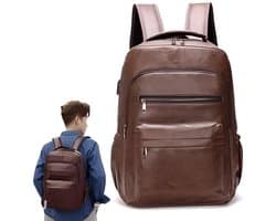 Rugzak - Laptoprugzak - USB-oplaadrug - 15.6 inch laptop - Lichtgewicht - Slijtvast - PU lederen - Waterdicht - Donker bruin