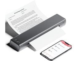 Pora&Co - Thermal Printer - Portable Printer A4 - Draagbare Printer A4 - Incl. 200 Vellen + Draagtas - Afdrukken met Telefoon of Computer - Thermische Printer - Grijs