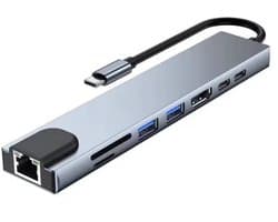 IfarNix usb hub - USB C Hub 3.0 – 8 Poorten - Usb Splitter - docking station laptop - usb hub met voeding - Ethernet - Usb C - Hdmi - Micro SD Card Reader - 4K