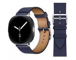 Stravo Premium Slank Leren Bandje - Geschikt voor Samsung Galaxy Watch 8 40mm / Samsung Galaxy Watch 8 44mm / Galaxy Watch 8 Classic 46mm Dun Leather Horlogebandje van Echt Leer met RVS Gesp voor Samsung smartwatches - Leer - Donkerblauw
