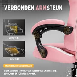 Lexorion Gaming Stoel – Ergonomische Gaming Chair – Inclusief Gratis RGB Gamingmuis Cadeau – Verstelbaar – Lederen Gamestoel – 136 kg – Roze– Bureaustoel — thumbnail 3