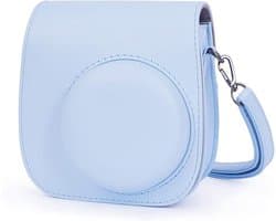 Geschikt voor Fuji MINI12 leren hoes hortensia blauw - effen kleur Polaroid cameratas beschermhoes PU cameratas cameratas opbergtas