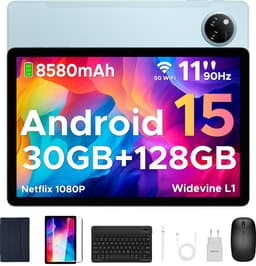 DOOGEE Tab A9 Pro+ Android 15-tablet met toetsenbord 11-inch scherm + 90 Hz verversingssnelheid 6 GB RAM + 128 GB opslagruimte 8580 mAh-batterij Octa-Core T7200-processor 13 MP-camera,Blauw — thumbnail 1