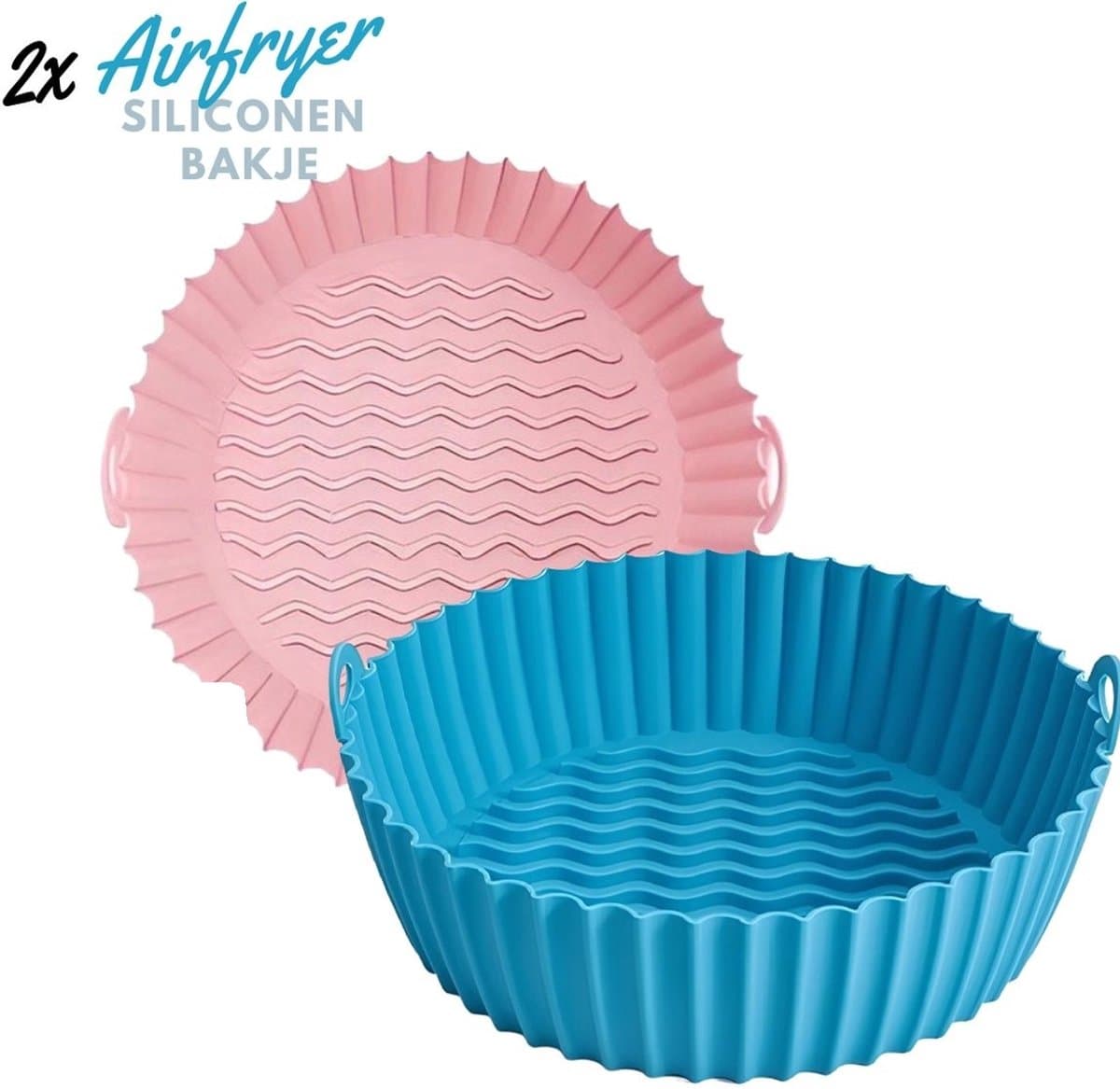HipWare - Airfryer Siliconen mandje - Antiaanbaklaag - Vaatwasserbestendig - Rond - Roze/Blauw — afbeelding 1