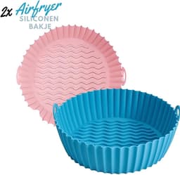 HipWare - Airfryer Siliconen mandje - Antiaanbaklaag - Vaatwasserbestendig - Rond - Roze/Blauw — thumbnail 1