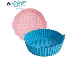 HipWare - Airfryer Siliconen mandje - Antiaanbaklaag - Vaatwasserbestendig - Rond - Roze/Blauw