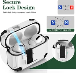 Sounix Hoesje geschikt voor Airpods Pro 1 / 2 - Met schoonmaak borstel - Airpods Pro Hoesje - Armor Case met Lock - Wit /Rose — thumbnail 2