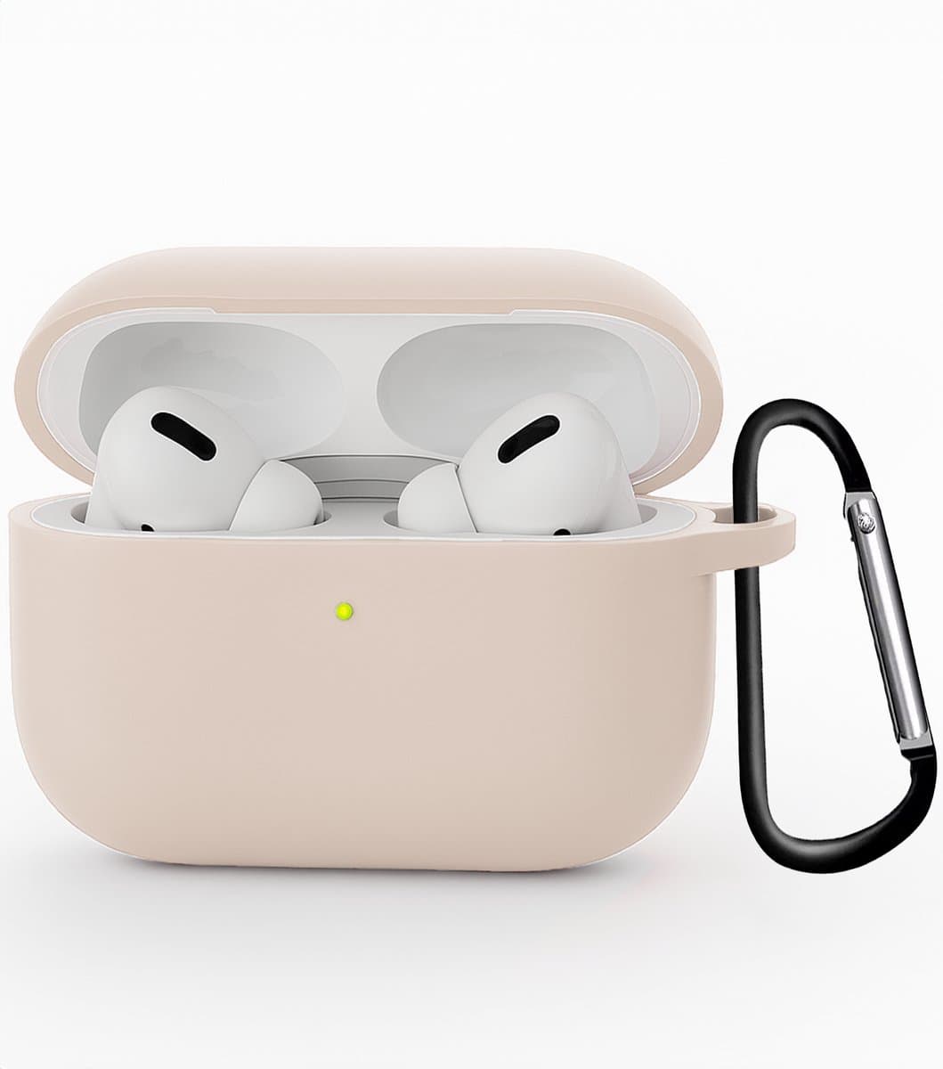 Hoesje - Geschikt voor Apple Airpods Pro 3 - Siliconen Hoes met Clip - Silicone Case Cover - Zand — afbeelding 1