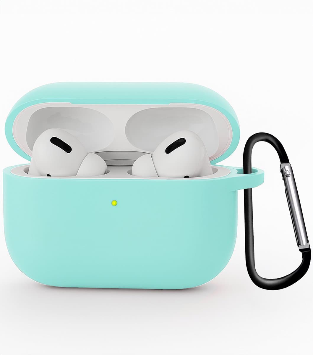 Hoesje - Geschikt voor Apple Airpods Pro 3 - Siliconen Hoes met Clip - Silicone Case Cover - Mintgroen — afbeelding 1