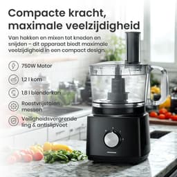Heinner Foodprocessor met 1.2 liter Mengkom en 1.8 liter Blender - 750W - Keukenmachine Zwart — thumbnail 2