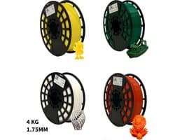 PLA+ 4KG Voordeelpakket 3D Printer Filament 1.75 mm - Geel, Groen, Wit, Oranje - 4 kg - Hoge Kwaliteit en Duurzaam - Compatibel met Creality, Bambu Lab, Esun en Meer - Perfect voor Prototypes, Modellen en Accessoires - Professioneel en Thuisgebrui