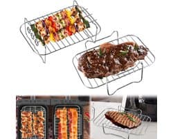 JeiibrZui Airfryer Rek - Multifunctioneel Rek - Geschikt Voor Alle Grills Gemaakt Van Roestvrij Staal - 6 Stuk - Universeel Grillen Zilver