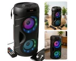 Cheqo® Bluetooth Party Speaker - Draagbare Speaker - Krachtig Geluid - RGB LED-Verlichting - Draadloze Verbinding - Bluetooth 5.3 - TWS-Functie - Multifunctioneel Afspelen - USB, Micro SD, AUX - FM-Radio - Lange Batterijduur - 10W Vermogen