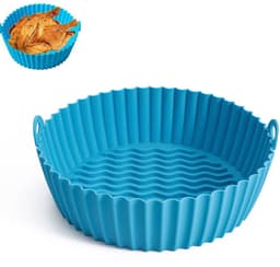 7.5inch Airfryer siliconen bakplaat - Ronde Airfryer siliconen binnenkant - Herbruikbaar - Keuken- en kookaccessoire - Siliconen bak- en kookplaat - Antiaanbak bakvorm - Hittebestendig - Met handvat - Geschikt voor Airfryers - Blauw — thumbnail 1