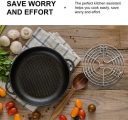 Rond stoomrek - Koelrek - Roestvrijstalen pannenrek - 15.5*7.5cm - Kookrek - Stoomrek voor de airfryer - Stoomrek voor de snelkookpan - Taartrek - Geschikt voor bakken, inmaken, koken, stomen en grillen in de keuken - Zilver — thumbnail 3