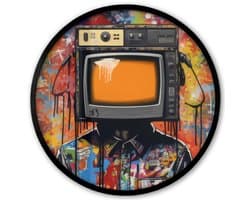 Poster in lijst Rond - Fotolijst 40x40 cm - Posters - Televisie - Graffiti - Mens - Kleuren - Ronde posterlijst zwart - Decoratie - Wanddecoratie woonkamer - Muurdecoratie slaapkamer