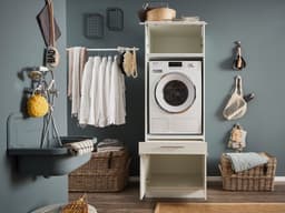 Wasmachine kast met verhoger en bovenkast - Wasmachine kast - Wasmachine ombouw meubel - Wit - Wasmachine ombouw kast - Hoogte 200 cm - Met bovenkast — thumbnail 1