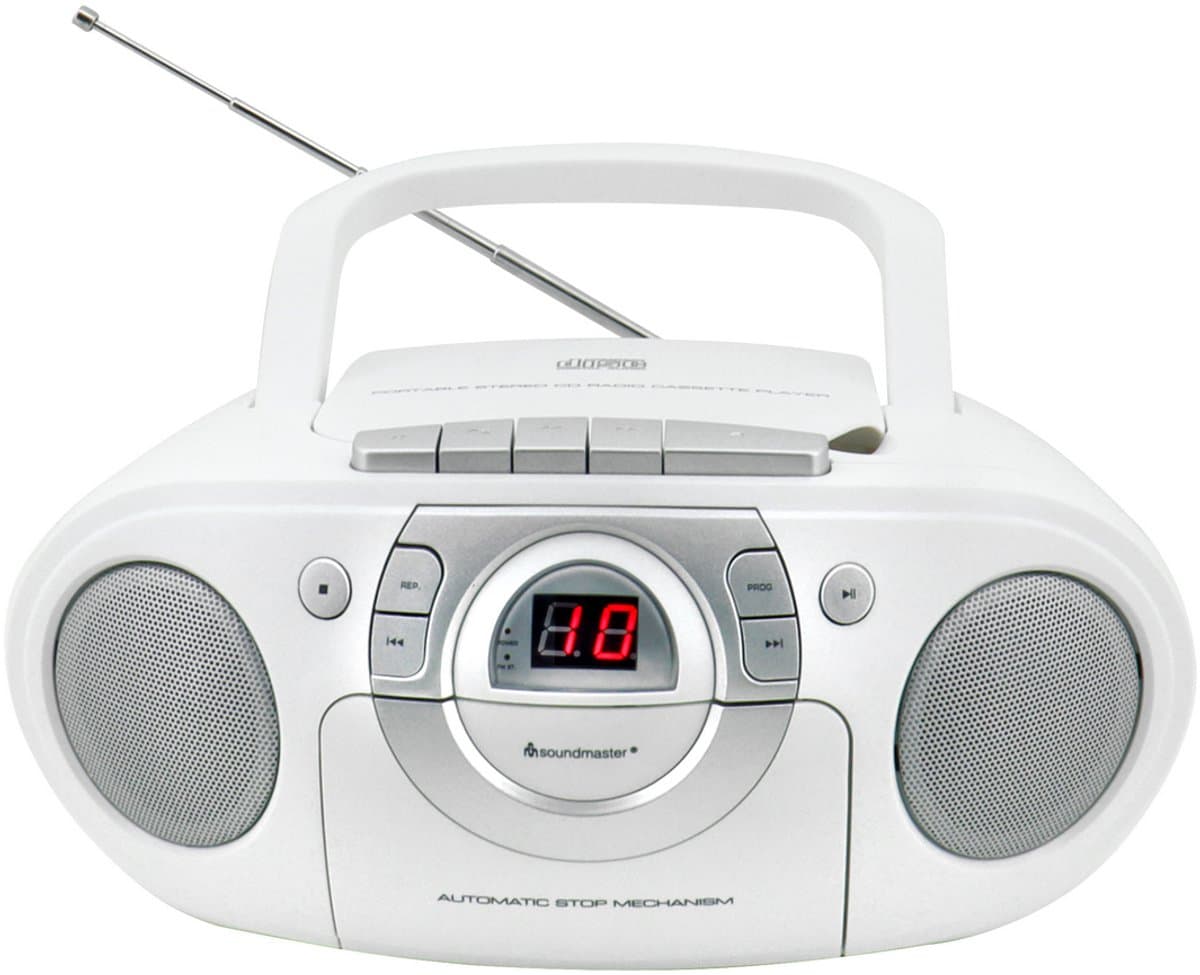 Soundmaster SCD5100WE, Boombox met FM-radio, CD- en cassettespeler, wit — afbeelding 1