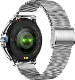 Knobbout 1.32” Scherm Stijlvolle Dames Smartwatch met Diamanten – Bluetooth Bellen, AI Spraakassistent, Gezondheidsmonitoring, IP67 Waterdicht, Sportmodi- Zilver staal band met kristallen + extra siliconen band — thumbnail 3