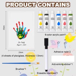 Handprint en Voetafdruk Baby Set - DIY Plakafdruk - Houten Lijst - Niet-Toxische Vingerkleuren - Creatieve Afdruk Set voor Baby - Cadeau voor Ouders en Nieuwgeboren — thumbnail 3