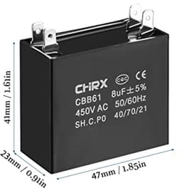 450V AC 8uF Ventilator Condensator voor Elektrische Apparaten - CBB61 Dubbele Inlaat — thumbnail 3