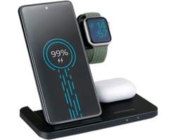 Grundig 3-in-1 Draadloze Oplader – Snellader Oplaadstation voor Smartphone, Smartwatch, Oortjes - Draadloze Oplader iPhone en Samsung - Wireless Charger – Opvouwbaar Design