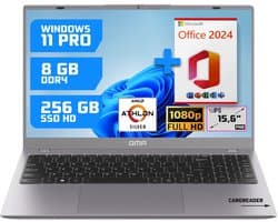GMR 15.6" Full HD Laptop - 8GB RAM / 256GB SSD - AMD Athlon Silver - Win 11 Pro + Office 2024 - Thuis, Office & Studie