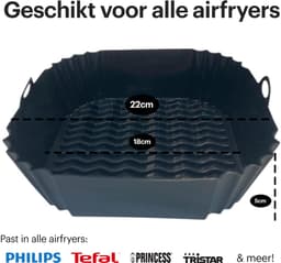 HipWare - Airfryer Siliconen mandje - Antiaanbaklaag - Vaatwasserbestendig - Vierkant - Zwart — thumbnail 3