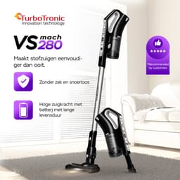 TurboTronic VS280 Cyclonic - 2-in-1 draadloze Steelstofzuiger met kruimeldief – hoge zuigkracht - 2 snelheden - 2200 mAH accu - 180W - extra accessoires - Zwart — thumbnail 3