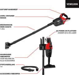 FERM - AX-POWER - VCM1006 - Accu - Klusstofzuiger - Steelstofzuiger - met - Slang - Vloerborstel - Kruimeldief - Spleetmondstuk - 2 buizen - Wandhouder - HEPA filter - 600ml container - 20V - Zonder accu en lader - Draadloze stofzuiger — thumbnail 5