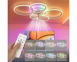Plafondventilator Ø100 cm - Met Verlichting - RGB - 12 Kleuren - Met Afstandsbediening - 5 Ringen - Timer - Zomer/Winter functie - Wit - Woonkamer - Slaapkamer - Plafondlamp met ventilator — afbeelding 1
