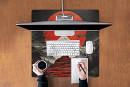 Muismat XXL 80x80 cm - Bureau onderlegger - Bureau mat Krijger - Rode trappen - Zon - Berg - Bureaumat - Gaming mousepad xl - Bureaulegger groot - Computer deskmat — thumbnail 3
