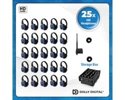 Silent Disco Pro Box 25 | 25 HiFi Headsets FD-Pro, Oplaadbare zender T70, Storage Box | DOLLY DIGITAL©
