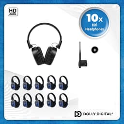 10x DOLLY DIGITAL© FD-Pro Silent Disco set | 10 oplaadbare stereo HD headsets met T70 oplaadbare zender — thumbnail 1