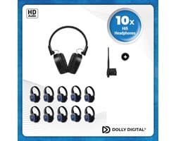 10x DOLLY DIGITAL© FD-Pro Silent Disco set | 10 oplaadbare stereo HD headsets met T70 oplaadbare zender