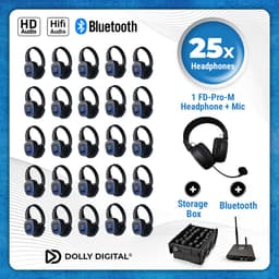 Silent Disco Pro Box 25 + Microfoon + Bluetooth | 25 HiFi Headsets FD-pro, Bluetooth zender T80-Pro, Storage Box | DOLLY DIGITAL© — thumbnail 1