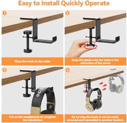 Hoofdtelefoon Hanger voor Onder Bureau - Ruimtebesparende Aluminium Hoofdtelefoonstandaard — thumbnail 4