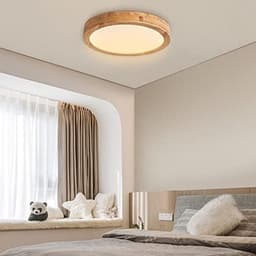 Dimbare Houten LED Plafondlamp - 40 cm - Met Afstandsbediening - Ronde Plafondlamp voor Slaapkamer, Kantoor en Keuken — thumbnail 2