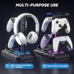 Gaming Headphone Stand met Draadloos Opladen en 9 Verlichtingsmodi - Gaming Accessoires voor Desk — thumbnail 2