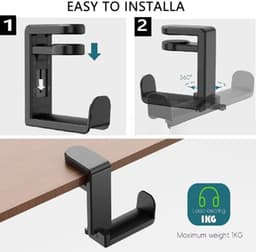 Hoofdtelefoonstandaard voor gaming en computeraccessoires - Roterende headsethouder met kabelclip organizer — thumbnail 3