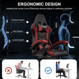 Bigzzia Gamingstoel met Bluetooth-luidspreker - Gamingstoel met lendensteun - Verstelbare en draaibare bureaustoel met een draagvermogen van 150 kg - Volwassenen Kinderen — thumbnail 5
