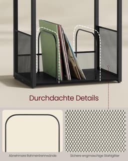 FurnStar – Platenspeler standaard – 3 etages – Opslag tot 100 LP’s – Bijzettafel – Industriële stijl – 30 x 43 x 69 cm – Ebbenhout zwart — thumbnail 2