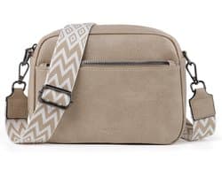 TAN.TOMI Dames Schoudertas – Trendy Damestas – Bag Strap – Kleine Schoudertas met Ritssluiting – Crossbody Tas - Tassenriem - beige