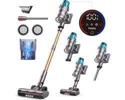 Luxe Steelstofzuiger – Draadloos – Stofzuiger zonder Zak op Accu – Tapijtreiniger – Vacuum Cleaner Wireless – 550W – Grijs/Rood