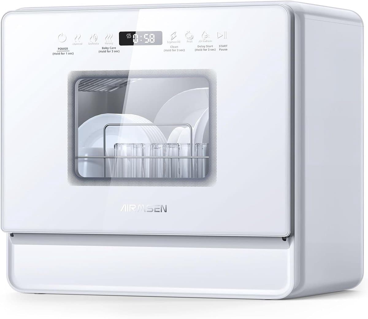AIRMSEN Mini Vaatwasser - Met Waterontharder - Vrijstaand - Ingebouwd Watertank 5L - 9 Programma's - 6 Couverts - Wit — afbeelding 1