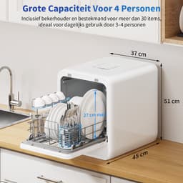 AIRMSEN Mini Vaatwasser - Vrijstaand - Watertank 5L - 9 Programma's - 4 Couverts - Compact (37x50 cm) - 24u Uitgestelde Start - Wit — thumbnail 8