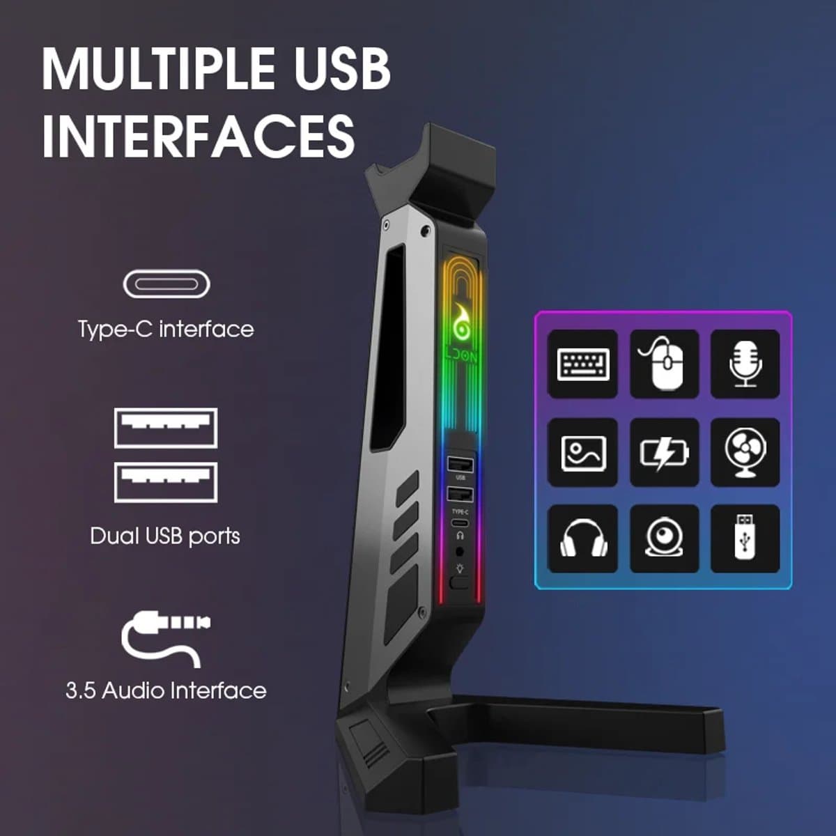 Headset Stand - Koptelefoonhouder - Standaard - 11-modi LED USB- Kabel Organizer — afbeelding 1