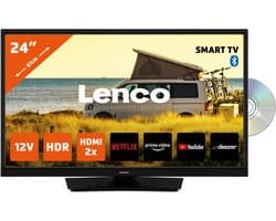Lenco DVL-2483BK (V2) - 24" Smart TV met ingebouwde DVD speler en 12V Auto Adapter - Zwart